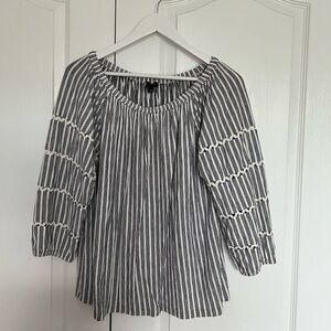 Talbots peasant style blouse black and white striped with cutout size large